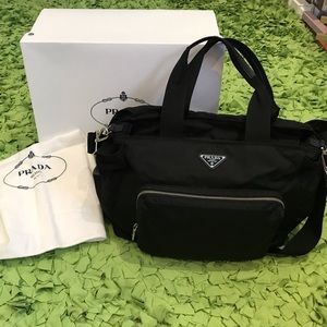PRADA Vela Nylon Baby Bag, Black (Nero)